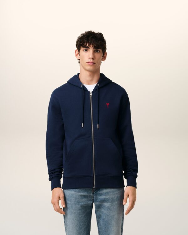 Navy Blue Zip-Up Cotton Ami de Coeur Hoodie - Image 4