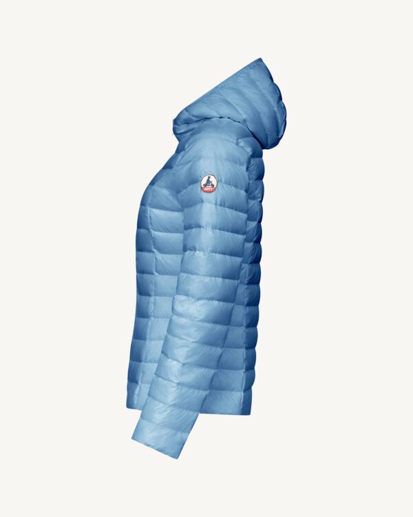 Cloe Washed Blue Lightweight Hooded Down Jacket - Image 2