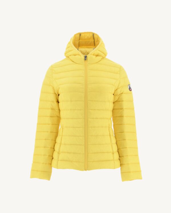 Cloe Light Yellow Hooded Lightweight Down Jacket
