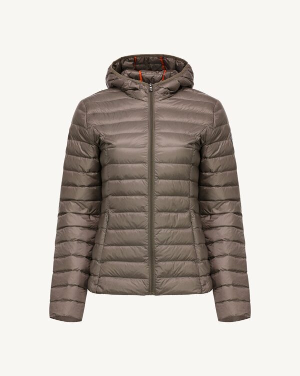 Cloe Taupe Lightweight Hooded Down Jacket