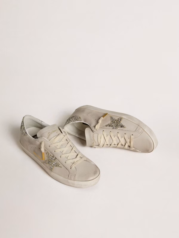 Super-Star LTD in ivory nappa leather with star and platinum glitter heel counter - Image 2