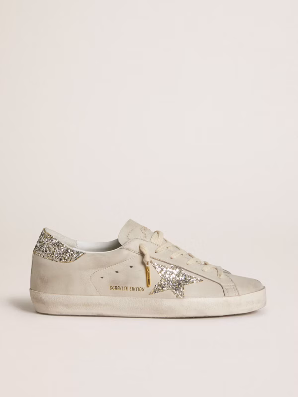 Super-Star LTD in ivory nappa leather with star and platinum glitter heel counter