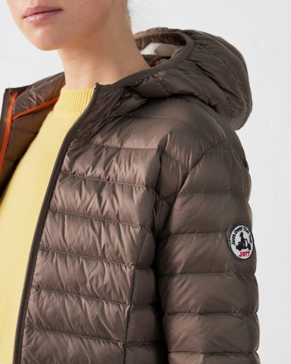 Cloe Taupe Lightweight Hooded Down Jacket - Image 4