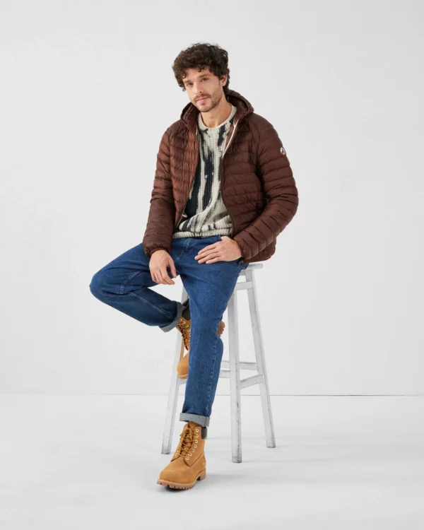 Nico Chocolate Lightweight Hooded Down Jacket - Image 2