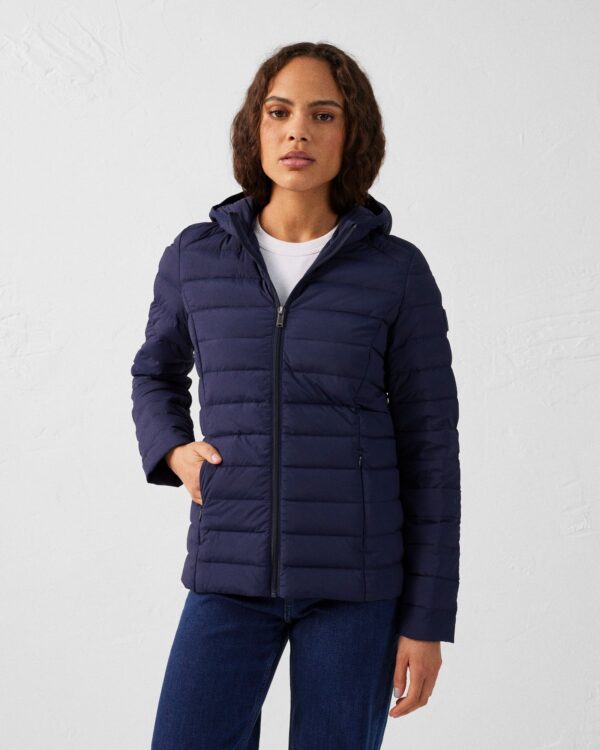 Salma Navy Lightweight Stretch Hooded Down Jacket - Image 5