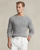 Cable-knit cotton sweater - Heather fawn grey