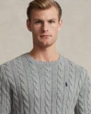 Cable-knit cotton sweater - Heather fawn grey