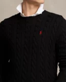 Cable knit cotton sweater - Black