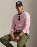 Cable knit cotton sweater - Carmel Pink
