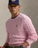 Cable knit cotton sweater - Carmel Pink