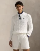 Cable knit cotton sweater - White