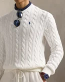 Cable knit cotton sweater - White