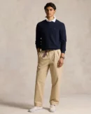 Cotton pique crew neck sweater - Navy marl