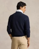 Cotton pique crew neck sweater - Navy marl