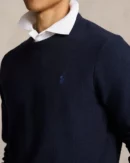 Cotton pique crew neck sweater - Navy marl