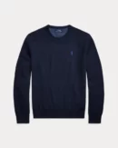 Cotton pique crew neck sweater - Navy marl