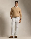 Cotton pique crew neck sweater - Camel blend