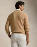 Cotton pique crew neck sweater - Camel blend