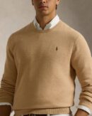 Cotton pique crew neck sweater - Camel blend