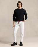 Cotton pique crew neck sweater - Black Polo/Tone on tone