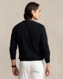 Cotton pique crew neck sweater - Black Polo/Tone on tone