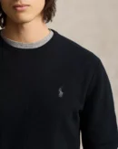 Cotton pique crew neck sweater - Black Polo/Tone on tone