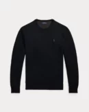 Cotton pique crew neck sweater - Black Polo/Tone on tone