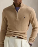 Cotton Half Zip Sweater - Camel Blend
