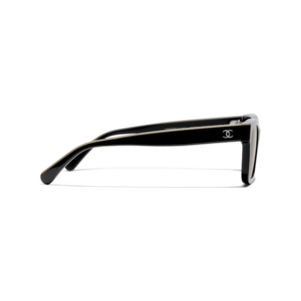Channel Square Sunglasses - Black & Beige. Lenses: Brown - Image 3