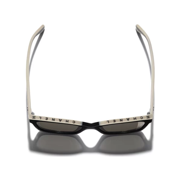 Channel Square Sunglasses - Black & Beige. Lenses: Brown - Image 4