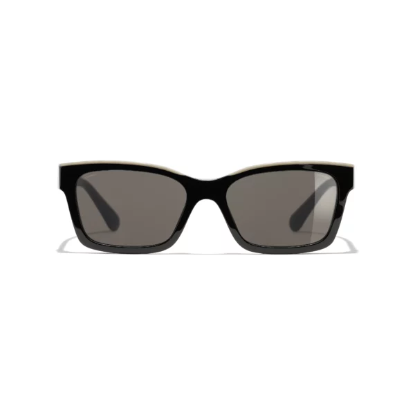 Channel Square Sunglasses - Black & Beige. Lenses: Brown - Image 2