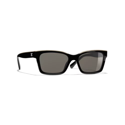 Channel Square Sunglasses - Black & Beige. Lenses: Brown