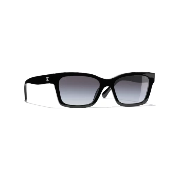 Channel Square Sunglasses - Black. Lenses: Grey, Polarized, Gradient