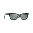 Channel Square Sunglasses - Khaki & Green. Lenses: Green