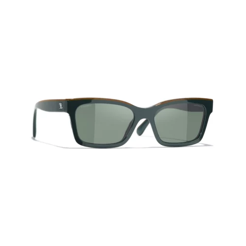 Channel Square Sunglasses - Khaki & Green. Lenses: Green