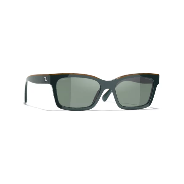 Channel Square Sunglasses - Khaki & Green. Lenses: Green