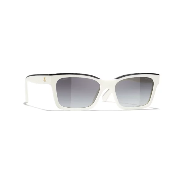 Channel Square Sunglasses - Black & White. Lenses: Grey, Gradient