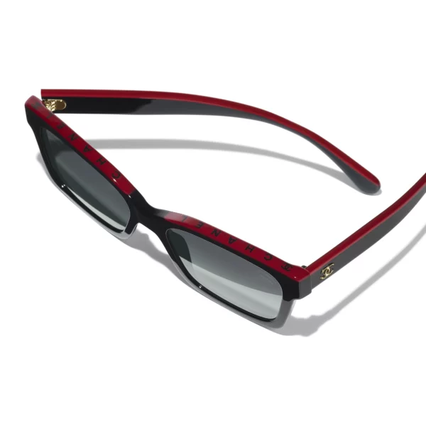 Channel Square Sunglasses - Black & Red. Lenses: Grey, Polarized, Gradient - Image 4