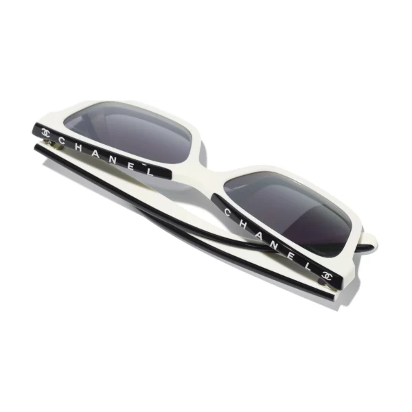 Channel Square Sunglasses - Black & White. Lenses: Grey, Gradient - Image 4