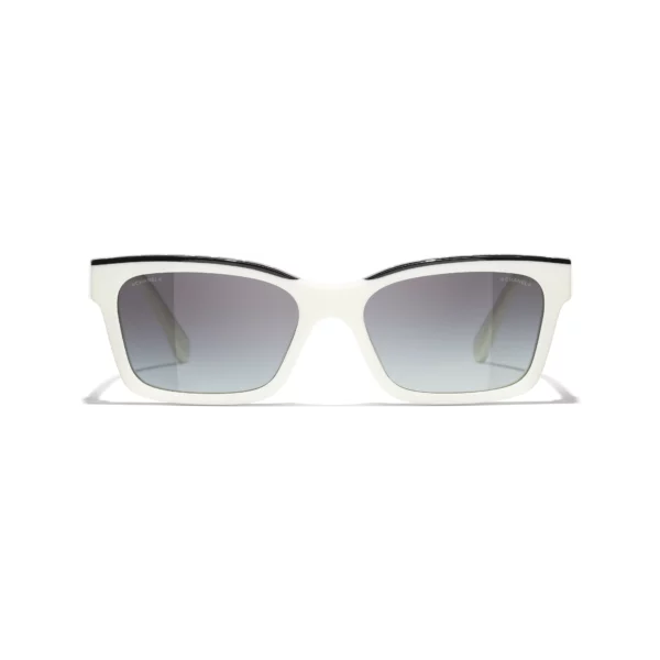 Channel Square Sunglasses - Black & White. Lenses: Grey, Gradient - Image 2