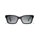 Channel Square Sunglasses - Black & Red. Lenses: Grey, Polarized, Gradient
