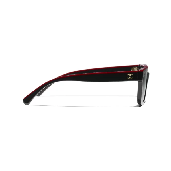 Channel Square Sunglasses - Black & Red. Lenses: Grey, Polarized, Gradient - Image 3