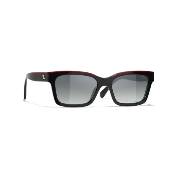 Channel Square Sunglasses - Black & Red. Lenses: Grey, Polarized, Gradient