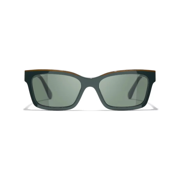 Channel Square Sunglasses - Khaki & Green. Lenses: Green - Image 2