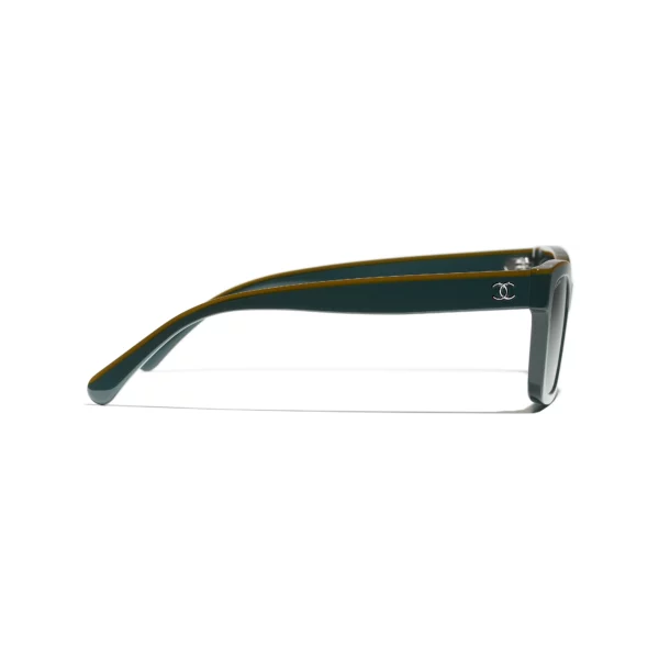 Channel Square Sunglasses - Khaki & Green. Lenses: Green - Image 3